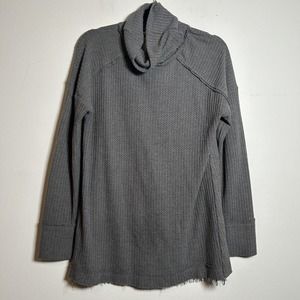 Umgee Peasant Top Waffle Knit Cowl Neck Gray Women's Size Small